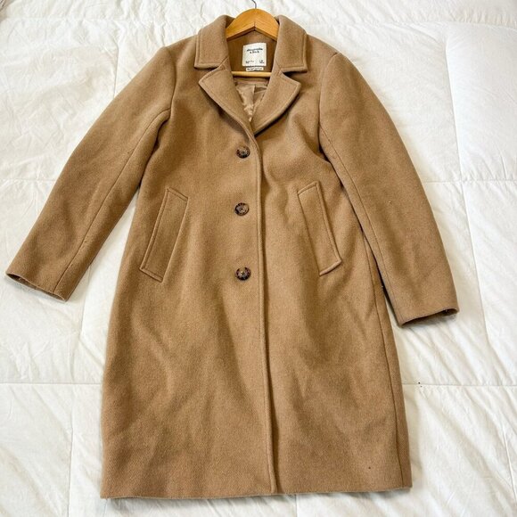 Abercrombie & Fitch Wool Blend Dad Coat Beige Tan Women’s Small Petite - Picture 3 of 10
